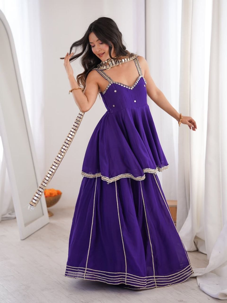 Royal Purple Mirror Work Sharara Suit Set