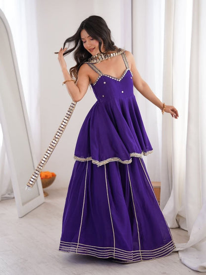 Royal Purple Mirror Work Sharara Suit Set