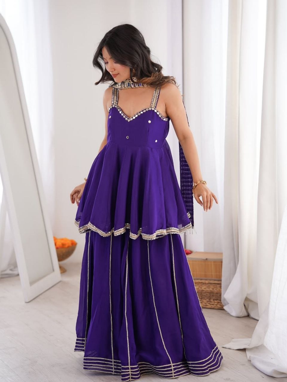 Royal Purple Mirror Work Sharara Suit Set