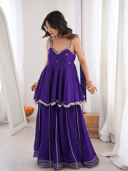 Royal Purple Mirror Work Sharara Suit Set