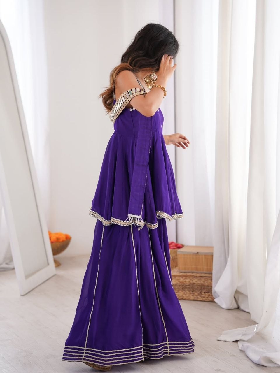 Royal Purple Mirror Work Sharara Suit Set