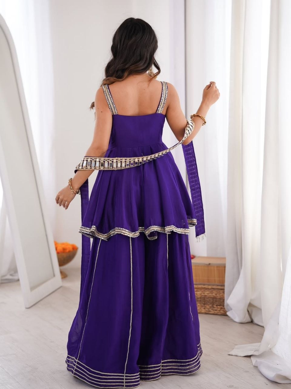 Royal Purple Mirror Work Sharara Suit Set