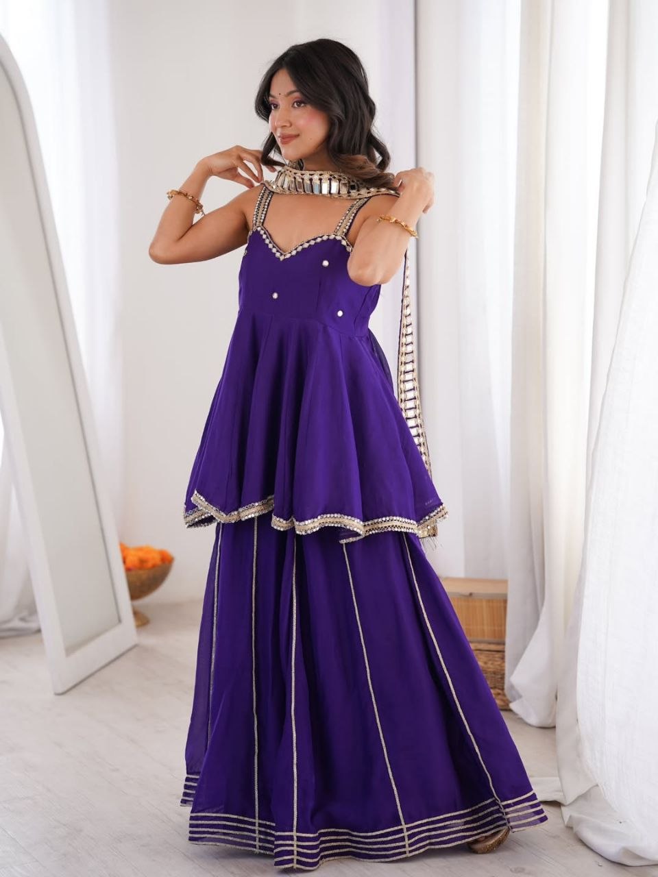 Royal Purple Mirror Work Sharara Suit Set