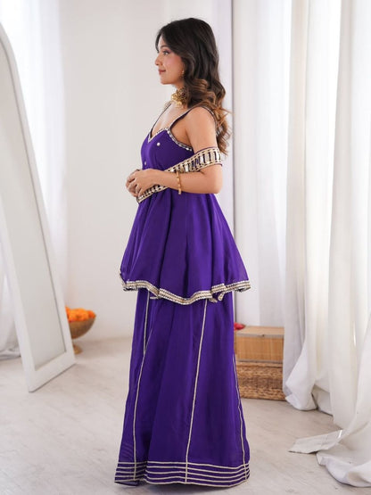 Royal Purple Mirror Work Sharara Suit Set