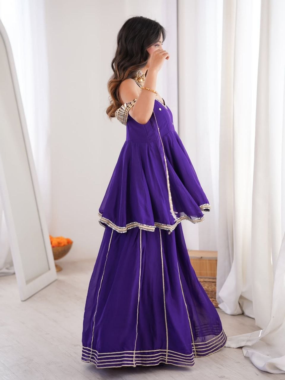 Royal Purple Mirror Work Sharara Suit Set