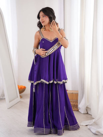 Royal Purple Mirror Work Sharara Suit Set