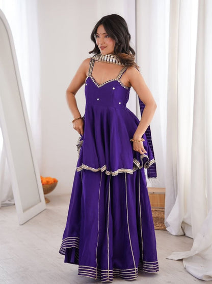 Royal Purple Mirror Work Sharara Suit Set