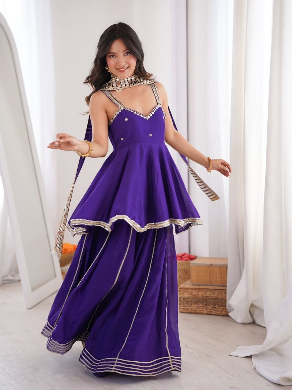 Royal Purple Mirror Work Sharara Suit Set