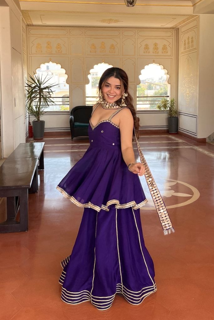 Royal Purple Mirror Work Sharara Suit Set