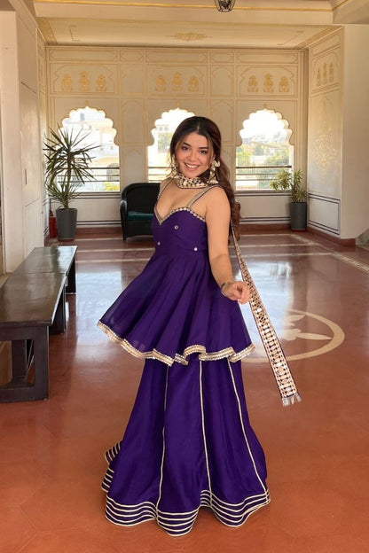 Royal Purple Mirror Work Sharara Suit Set