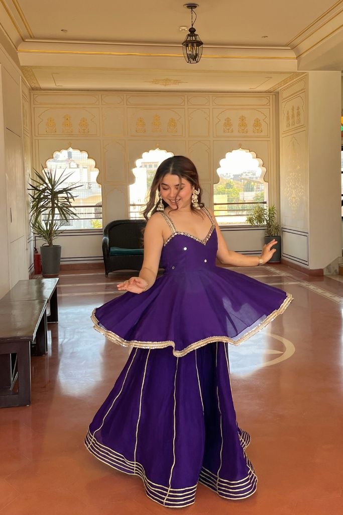 Royal Purple Mirror Work Sharara Suit Set