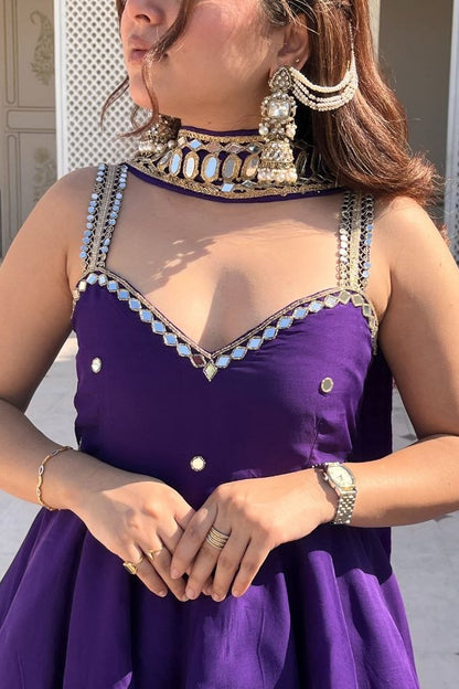 Royal Purple Mirror Work Sharara Suit Set