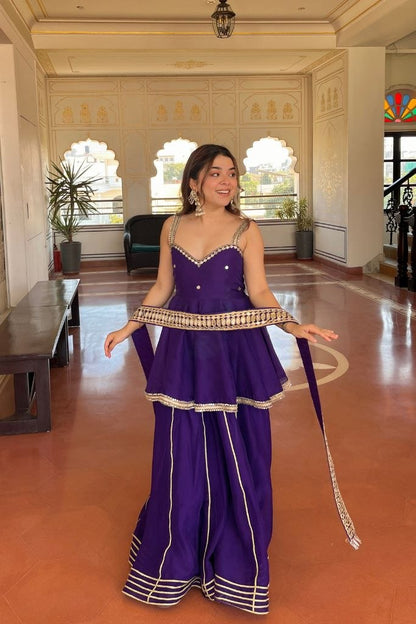 Royal Purple Mirror Work Sharara Suit Set