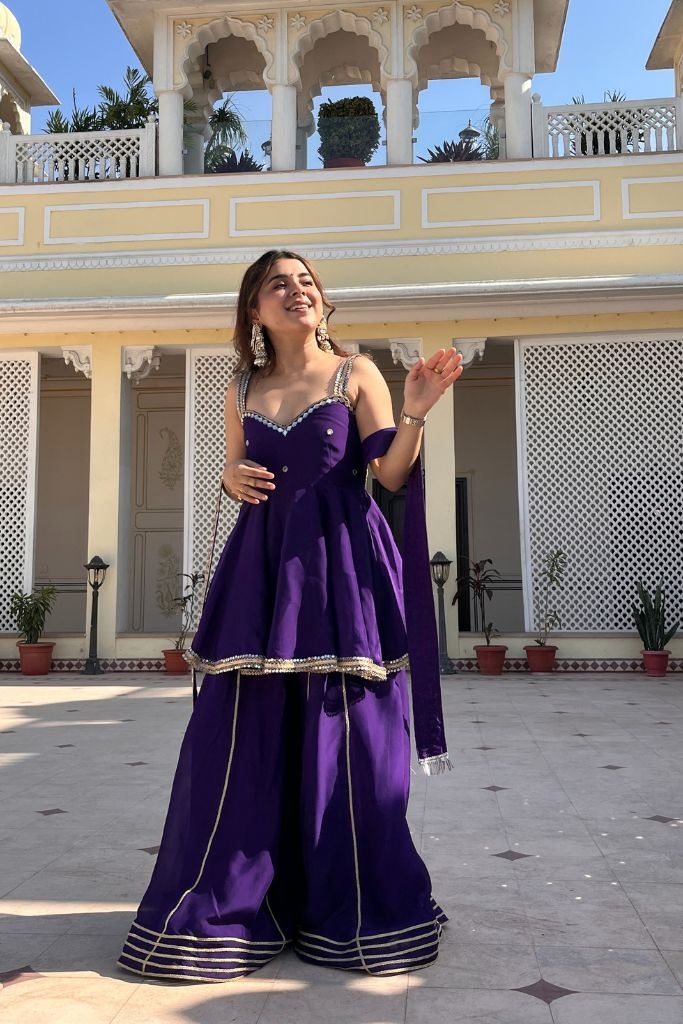 Royal Purple Mirror Work Sharara Suit Set