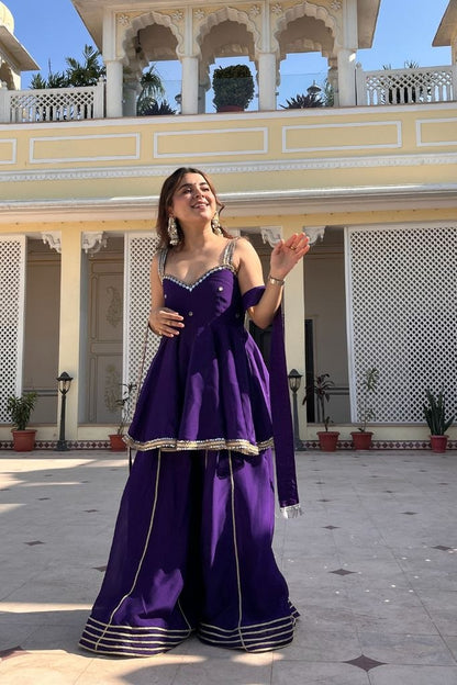 Royal Purple Mirror Work Sharara Suit Set