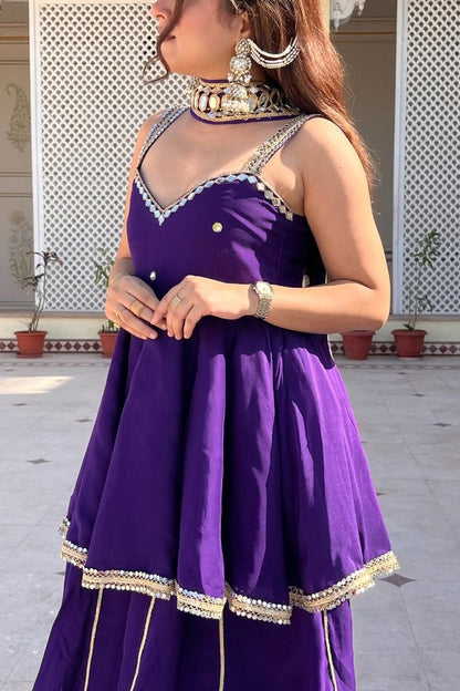 Royal Purple Mirror Work Sharara Suit Set