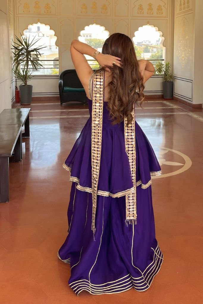Royal Purple Mirror Work Sharara Suit Set