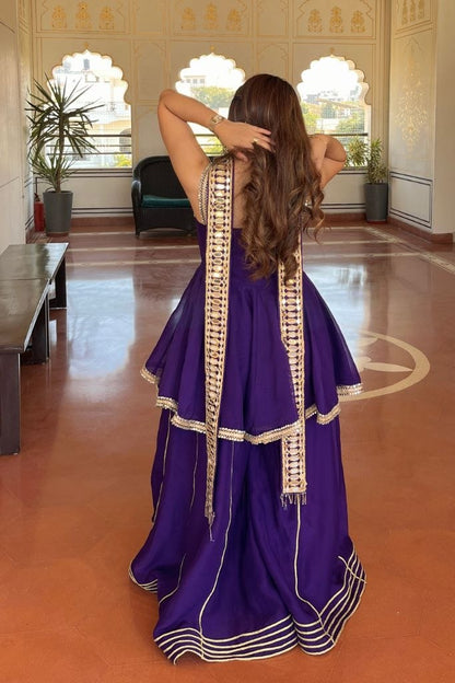 Royal Purple Mirror Work Sharara Suit Set