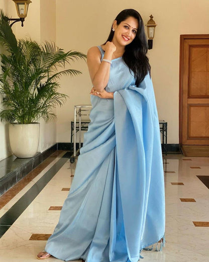 Beautiful Sky Blue Soft Silk Saree with Minimal Elegant Finish and Stylish work