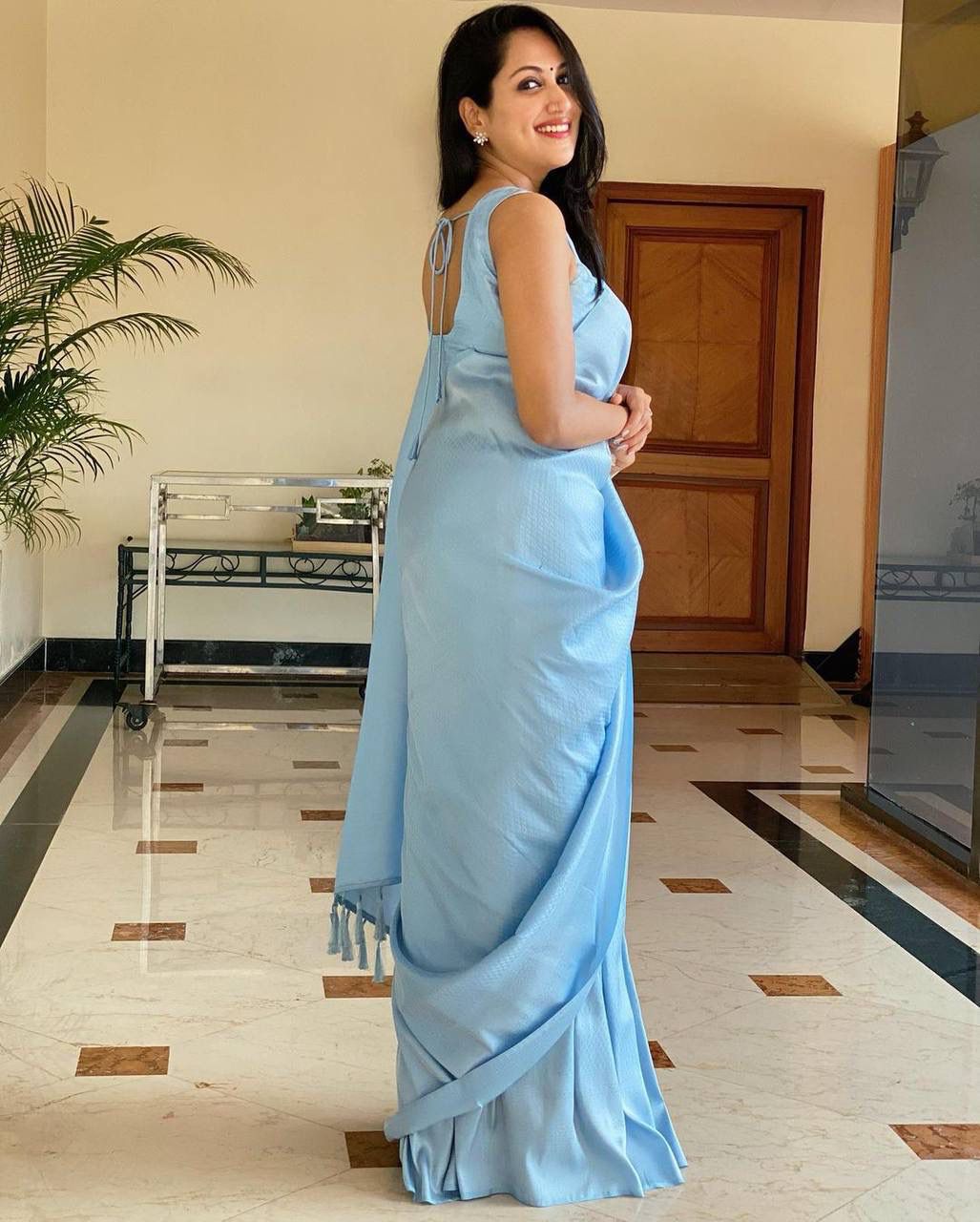 Beautiful Sky Blue Soft Silk Saree with Minimal Elegant Finish and Stylish work