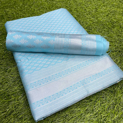 Beautiful Sky Blue Soft Silk Saree with Minimal Elegant Finish and Stylish work