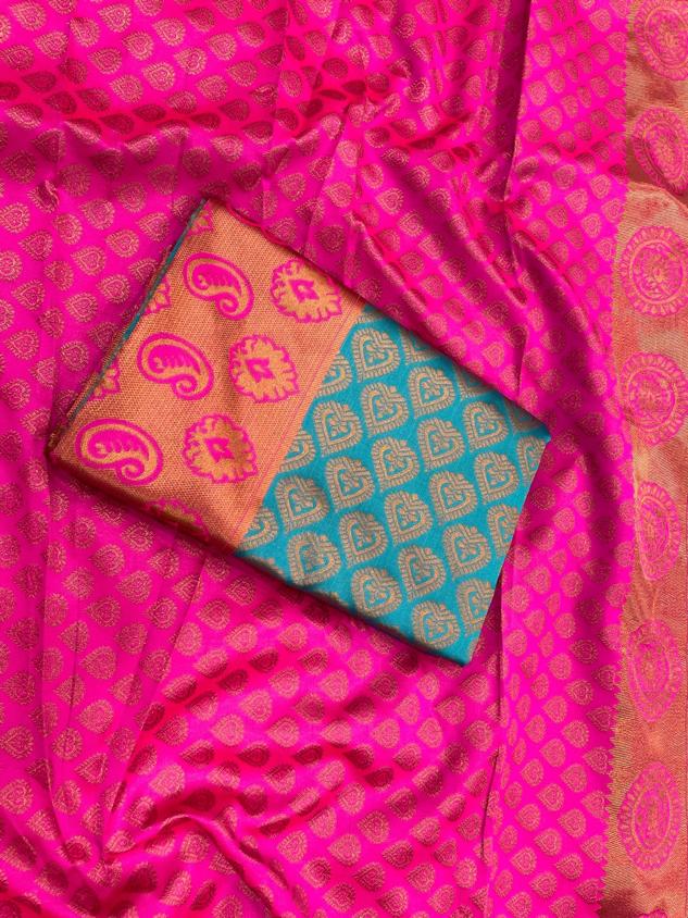 Elegant Women Dual Tone Kanjivaram Silk Saree with Rich Zari Pallu