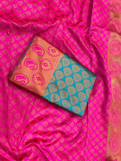 Elegant Women Dual Tone Kanjivaram Silk Saree with Rich Zari Pallu