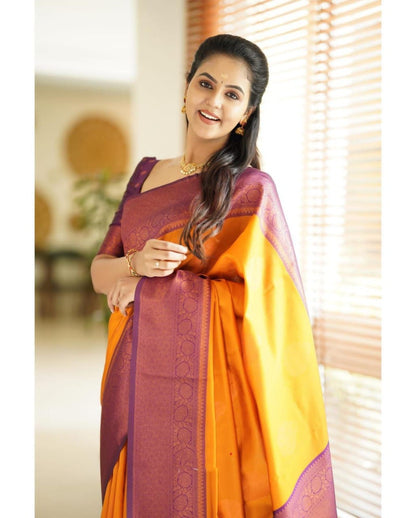 Elegant Women Traditional Soft Silk Saree with Rich Contrast Border