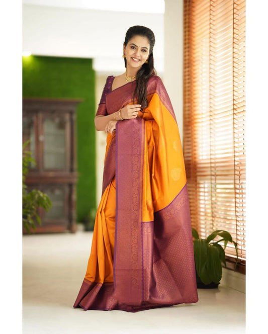 Elegant Women Traditional Soft Silk Saree with Rich Contrast Border