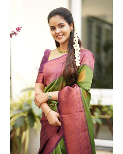 Women’s Premium Woven Soft Lichi Silk Ethnic Wear Saree