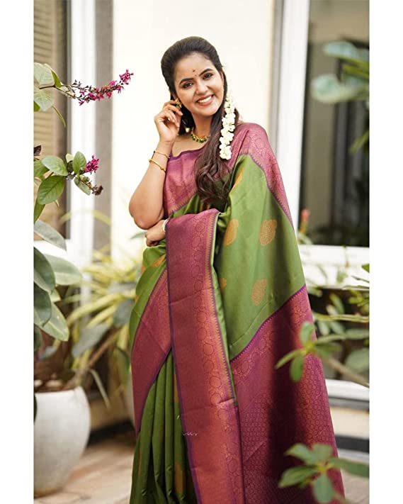 Women’s Premium Woven Soft Lichi Silk Ethnic Wear Saree