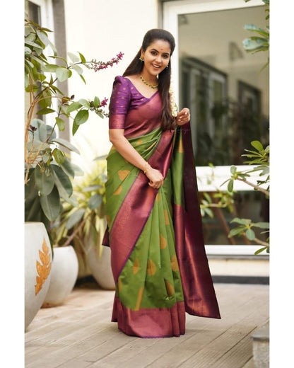 Women’s Premium Woven Soft Lichi Silk Ethnic Wear Saree