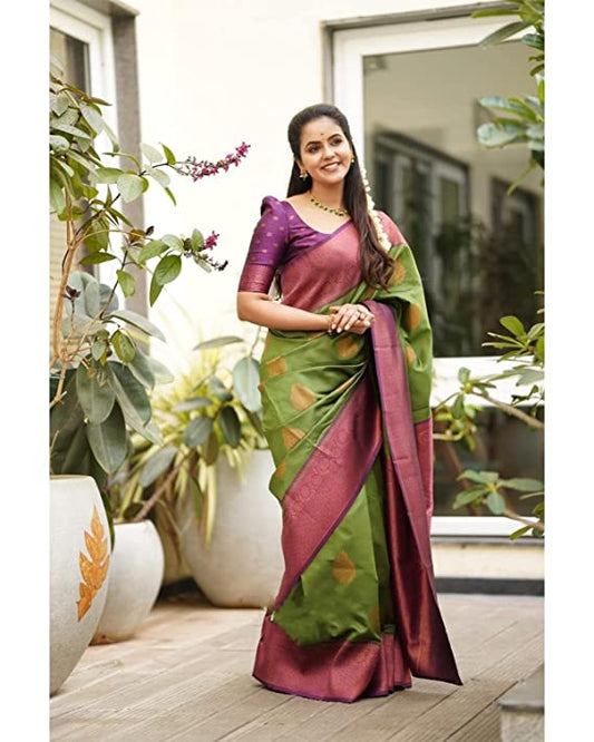 Women’s Premium Woven Soft Lichi Silk Ethnic Wear Saree