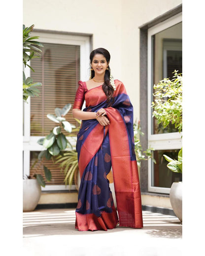 Beautiful Premium Contrast Border Traditional Soft Lichi Silk Saree