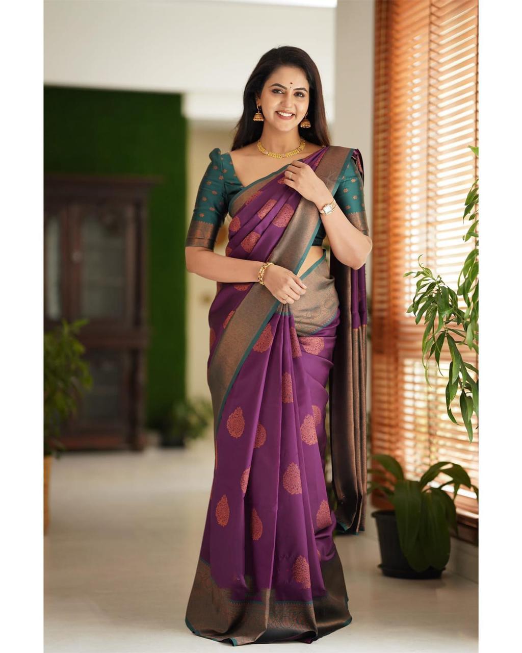 Amazing Royal Heritage Woven Soft Silk Saree with Rich Contrast Border