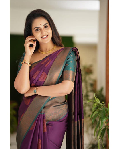 Amazing Royal Heritage Woven Soft Silk Saree with Rich Contrast Border