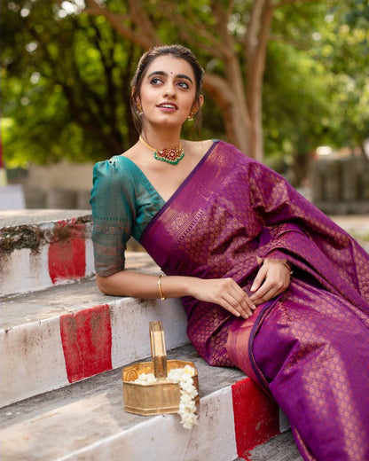 Gorgeous Traditional Kanjivaram Style Lichi Silk Sare