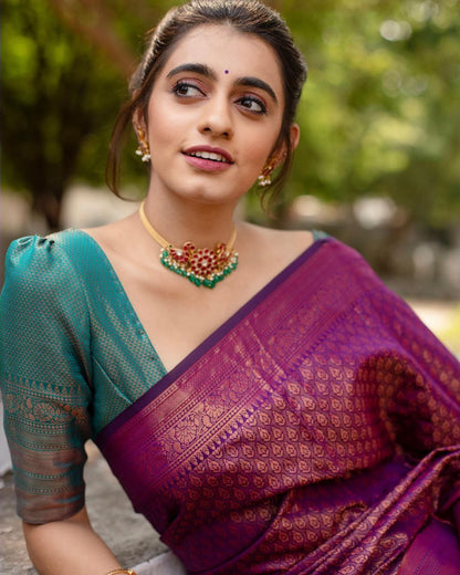 Gorgeous Traditional Kanjivaram Style Lichi Silk Sare
