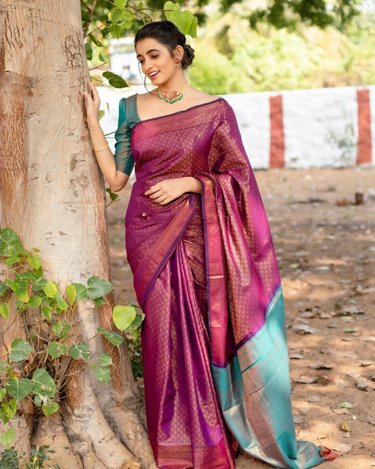 Gorgeous Traditional Kanjivaram Style Lichi Silk Sare