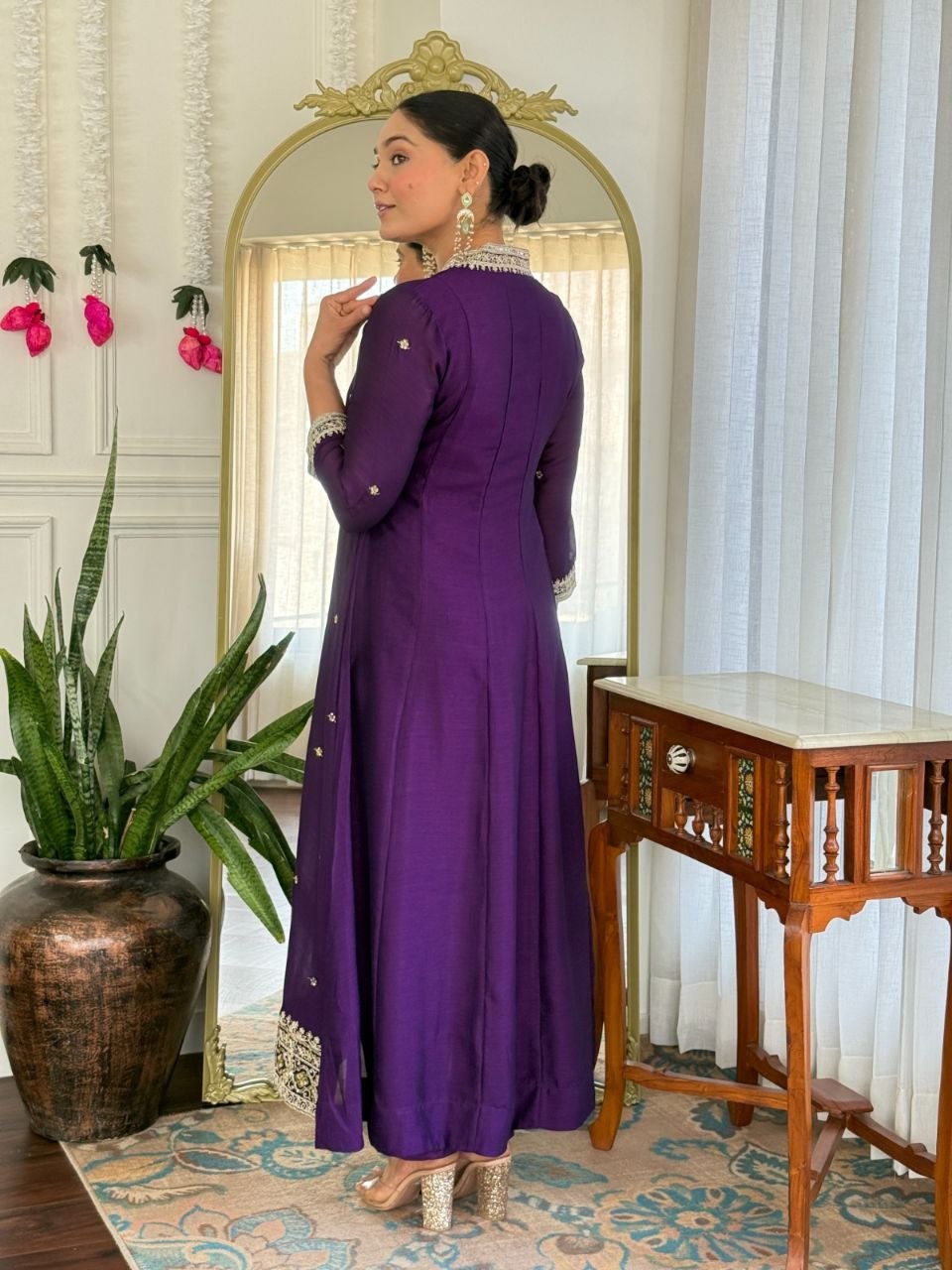 Beautiful Purple Vichitra Silk Embroidery Suit Set