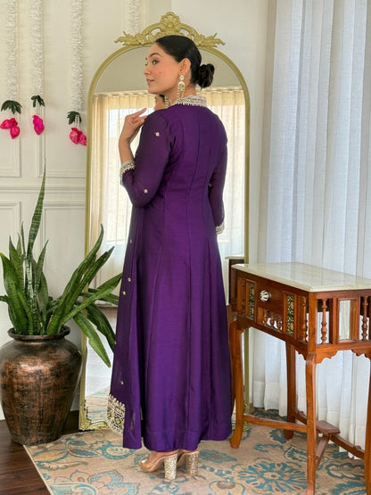 Beautiful Purple Vichitra Silk Embroidery Suit Set