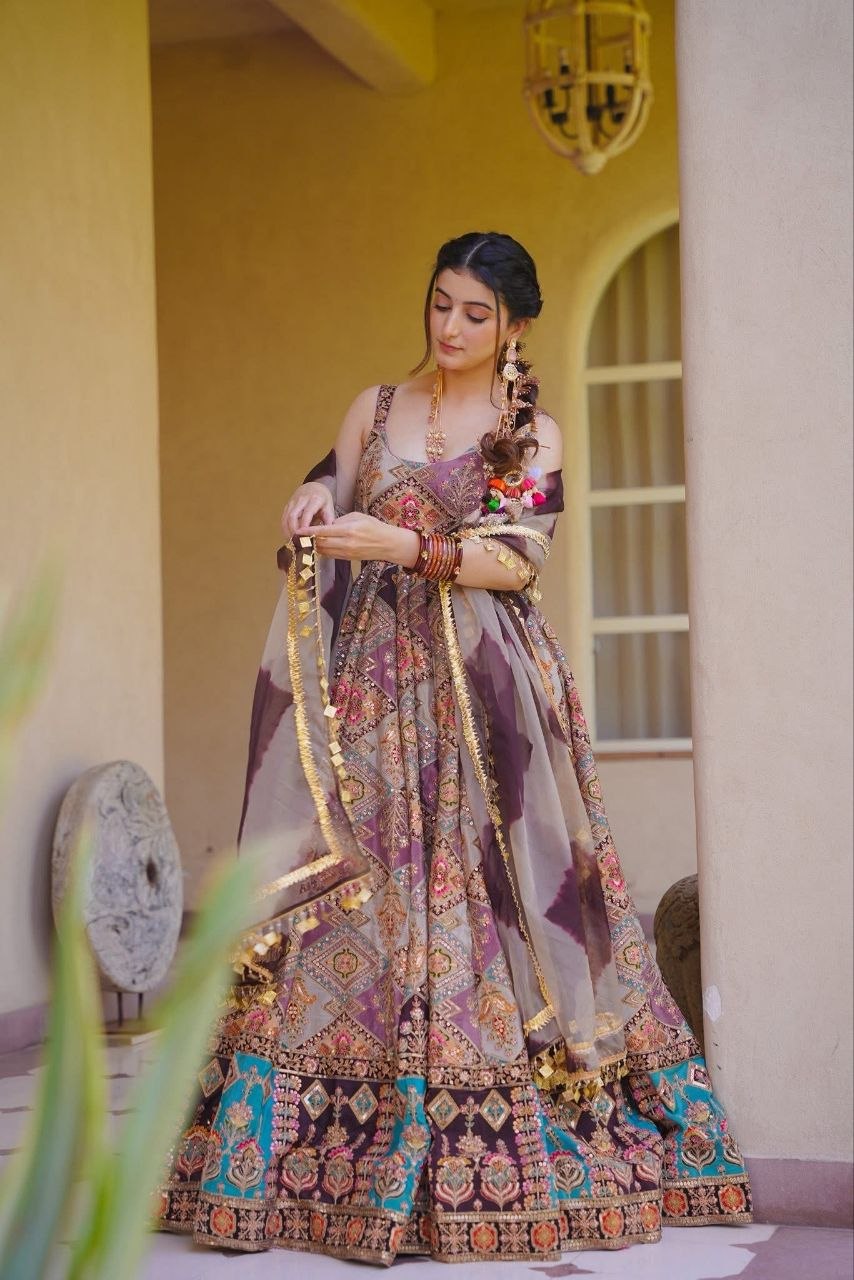 Charming Multicolor Designer Gown Set with Dupatta