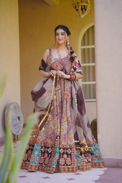 Charming Multicolor Designer Gown Set with Dupatta