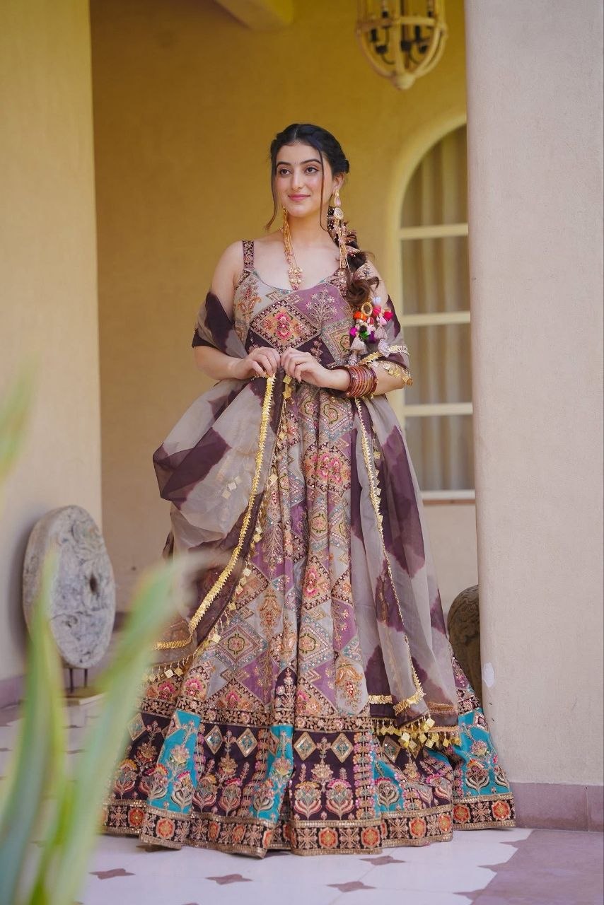 Charming Multicolor Designer Gown Set with Dupatta