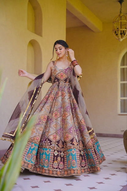 Charming Multicolor Designer Gown Set with Dupatta