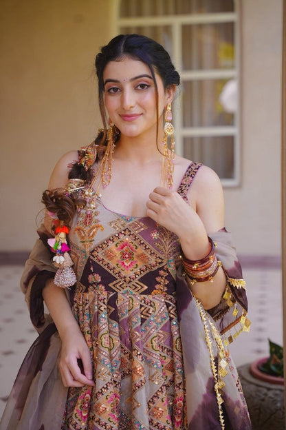 Charming Multicolor Designer Gown Set with Dupatta