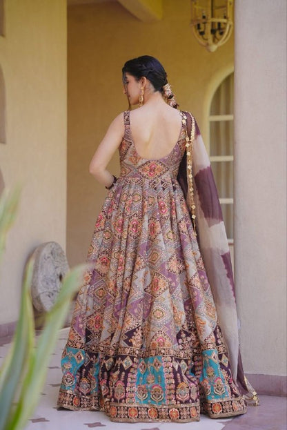 Charming Multicolor Designer Gown Set with Dupatta
