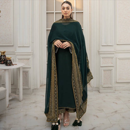 Emerald Grace Premium Embroidered Suit Set with Heavy Designer Dupatta