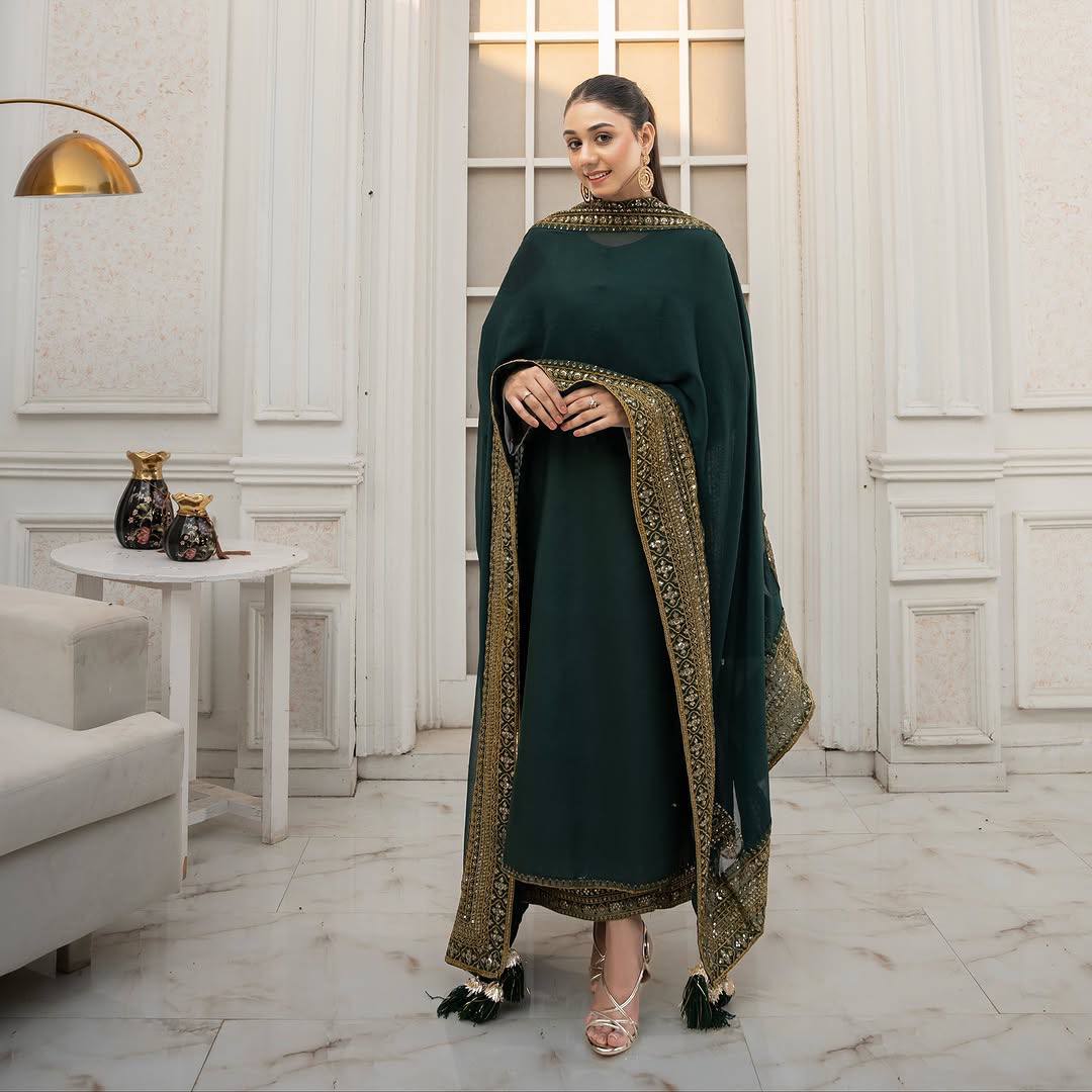 Emerald Grace Premium Embroidered Suit Set with Heavy Designer Dupatta