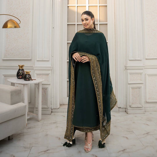 Emerald Grace Premium Embroidered Suit Set with Heavy Designer Dupatta